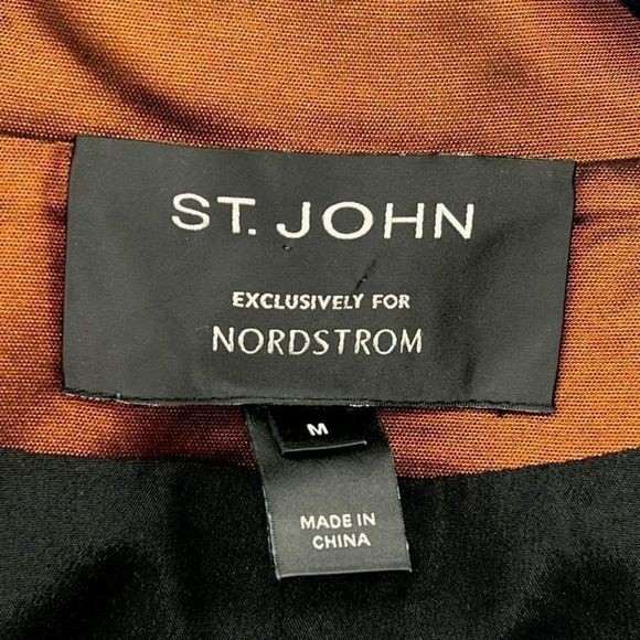 St. John Nordstrom Copper Taffeta Evening Jacket Statement Stand Collar Size M - Picture 3 of 9